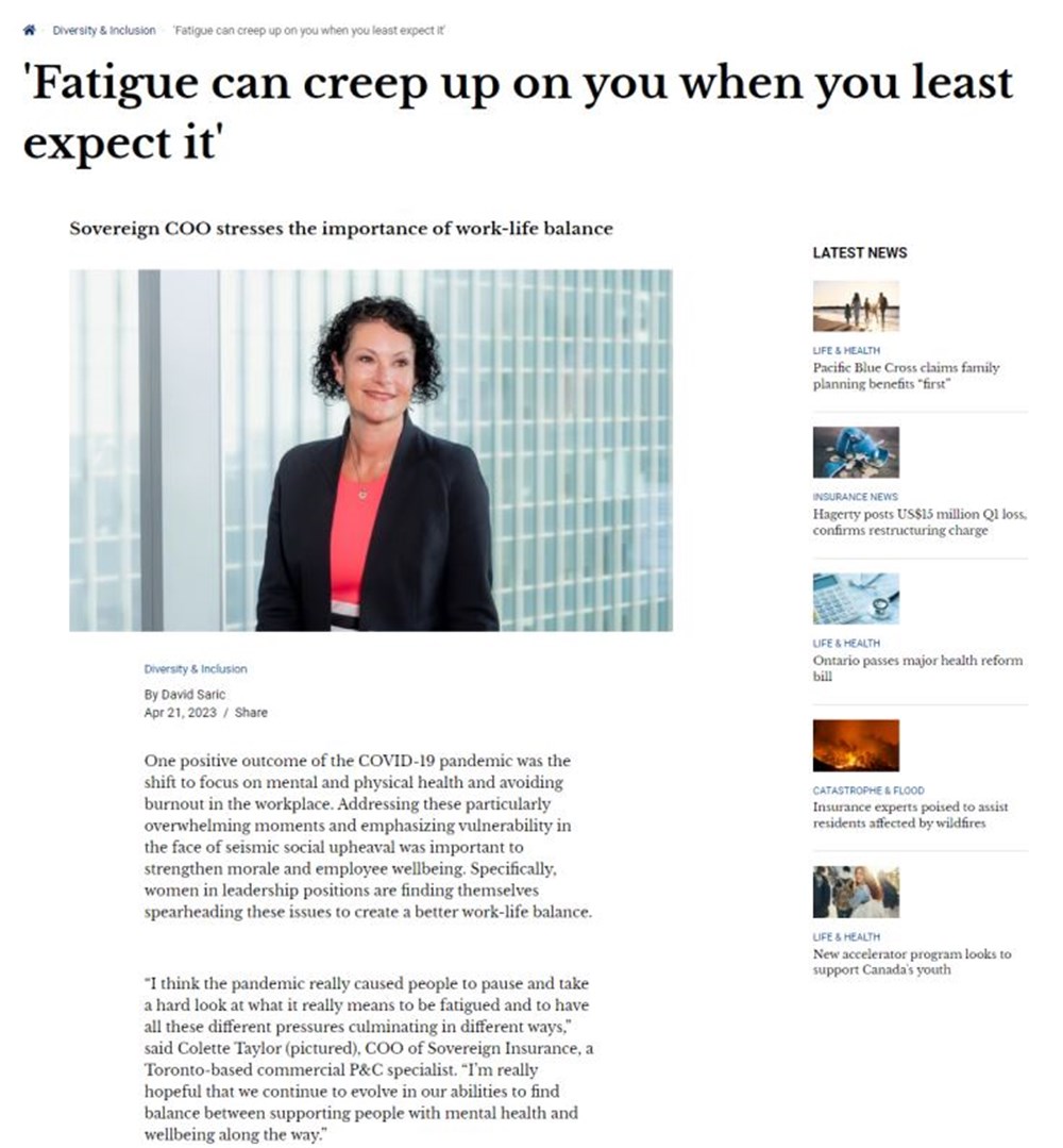 Une capture d'écran de l'article "Fatigue can creep up on you when you least expect it" en anglais